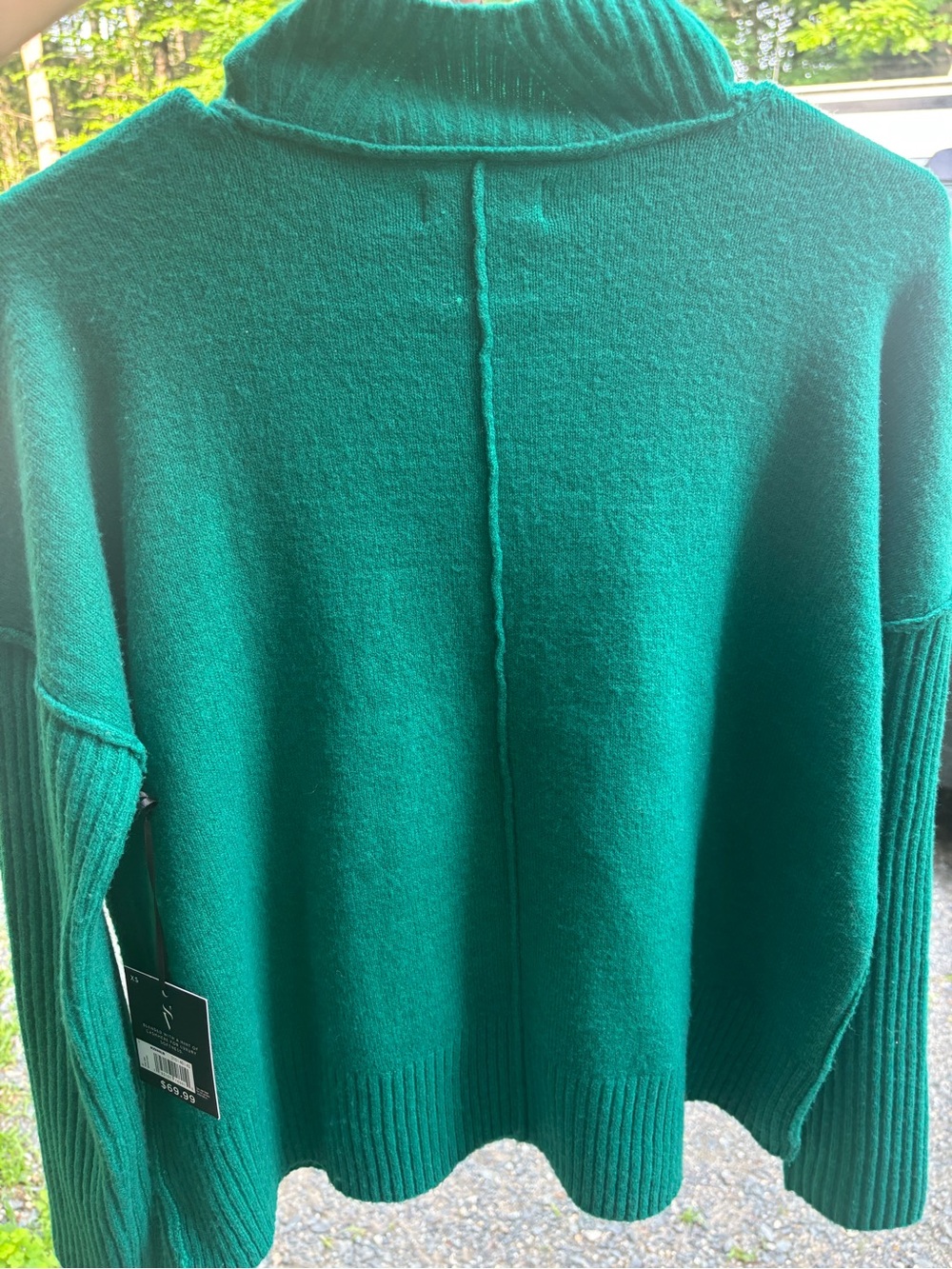 NWT Cozy Chic: Trail Green Cashmere Blend Rib-Sleeve Mock Neck Sweater - Picture 5 of 8